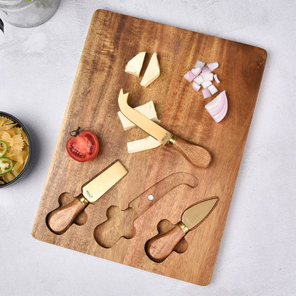 Acacia Cheese Board with 3-Piece Knife Set by HitMyNeed