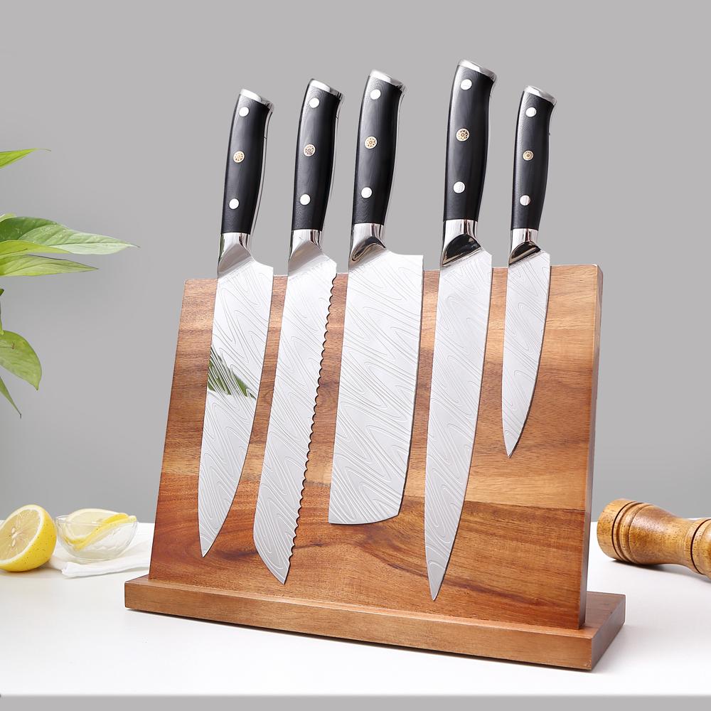Acacia Magnetic Wood Knife Block Holder by HitMyNeed