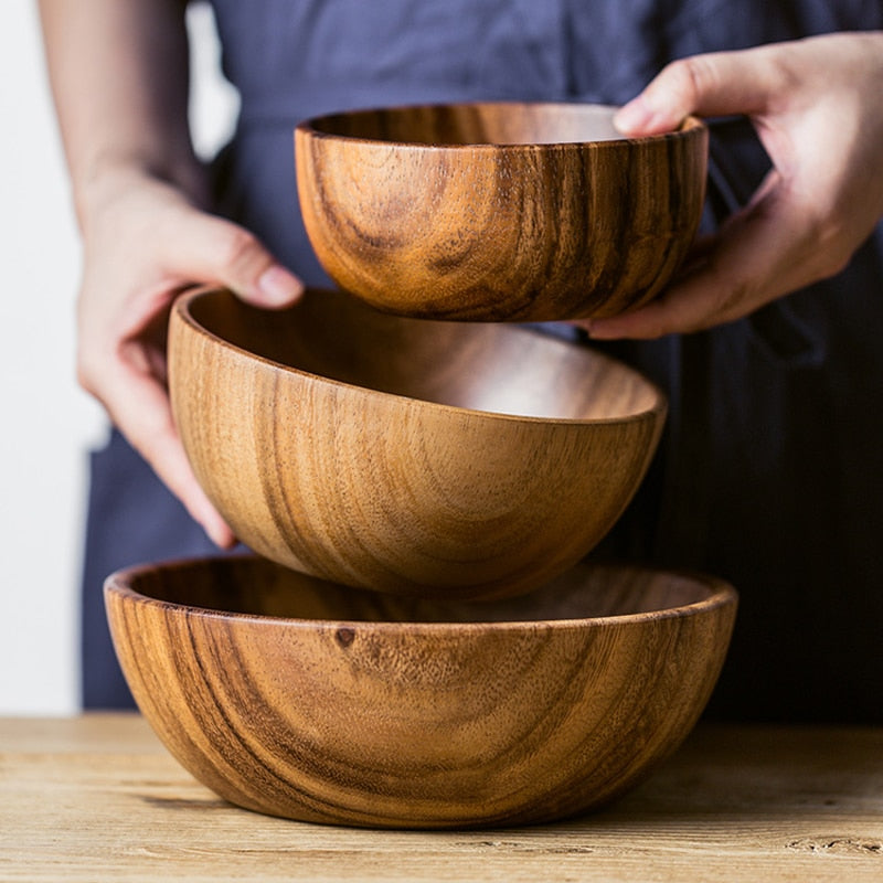 Acacia Wooden Serving Bowl Set dia-13cm by HitMyNeed