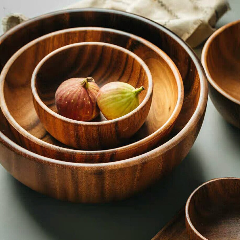 Acacia Wooden Serving Bowl Set dia-20cm by HitMyNeed