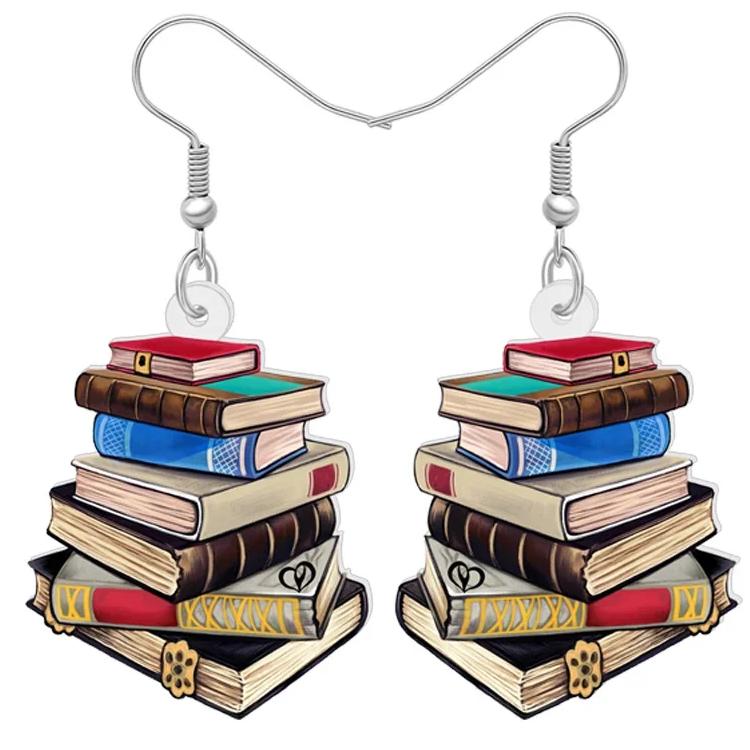 Acrylic Book Pile Dangle Earrings for Teachers & Students by HitMyNeed