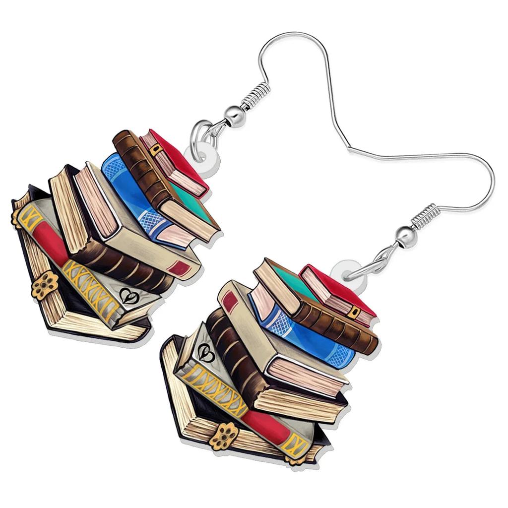 Acrylic Book Pile Dangle Earrings for Teachers & Students by HitMyNeed