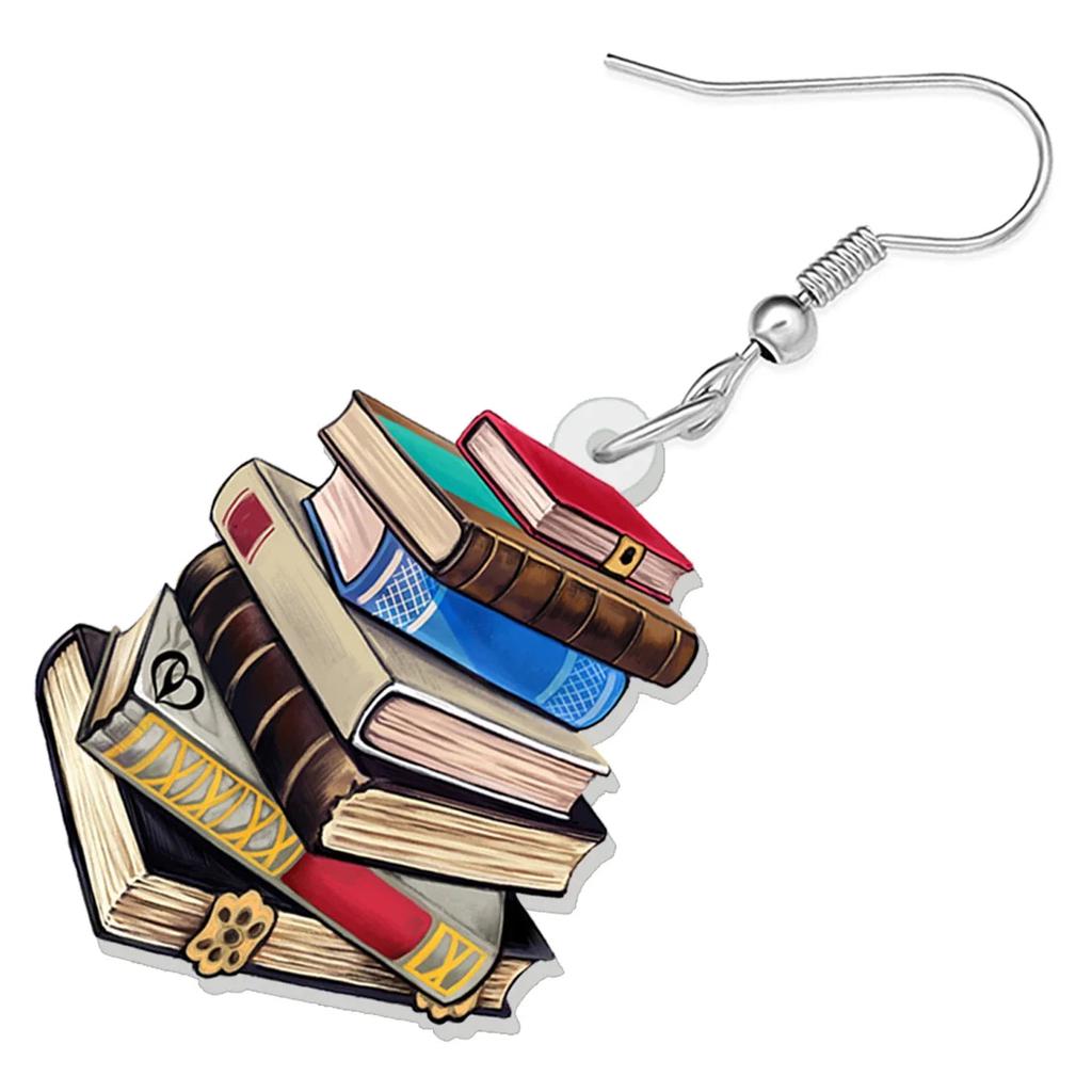 Acrylic Book Pile Dangle Earrings for Teachers & Students by HitMyNeed