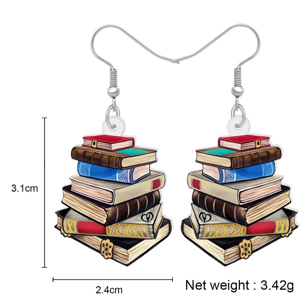 Acrylic Book Pile Dangle Earrings for Teachers & Students by HitMyNeed