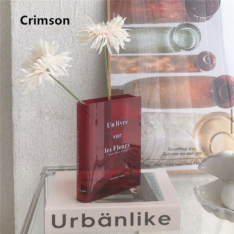 Acrylic Modern Book Vase for Home and Office Decor crimson by HitMyNeed