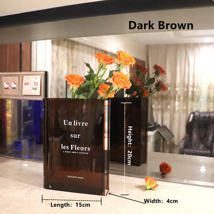 Acrylic Modern Book Vase for Home and Office Decor dark-brown by HitMyNeed