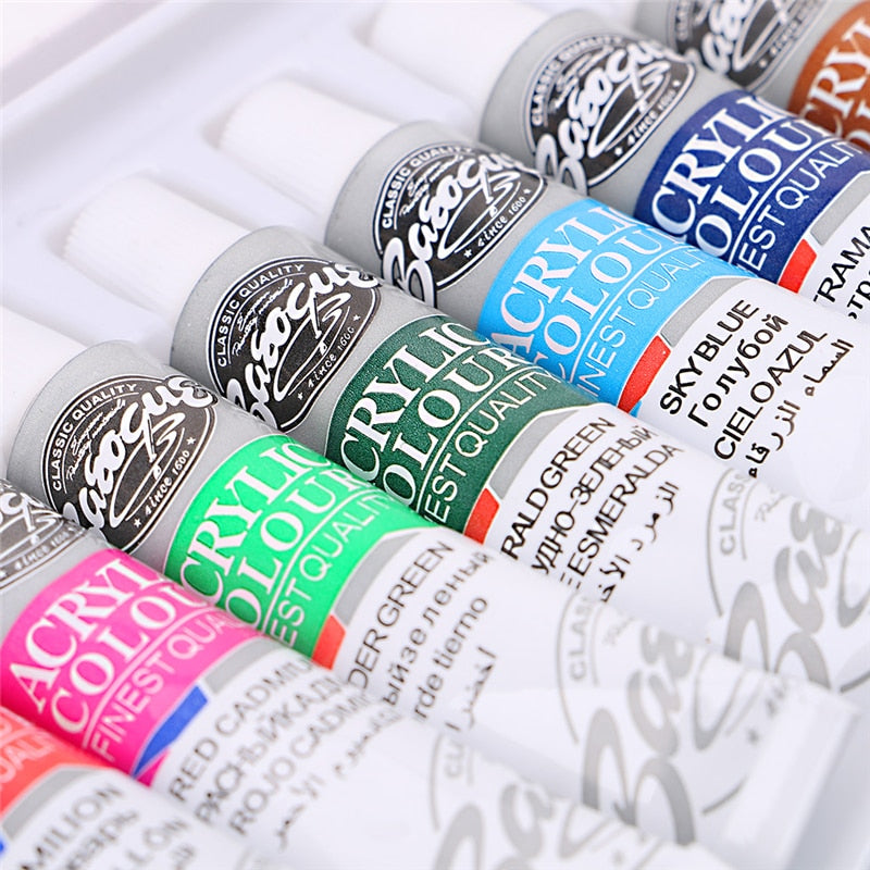 Acrylic Paint Set, 12 Colors with Brush, 6ml Tubes by HitMyNeed