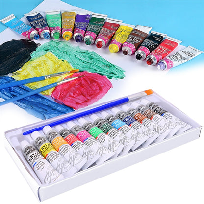 Acrylic Paint Set, 12 Colors with Brush, 6ml Tubes by HitMyNeed