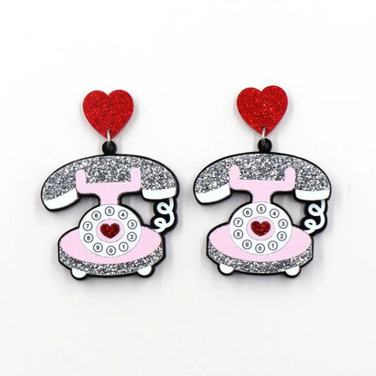 Acrylic Retro Telephone Earrings with Glitter by HitMyNeed