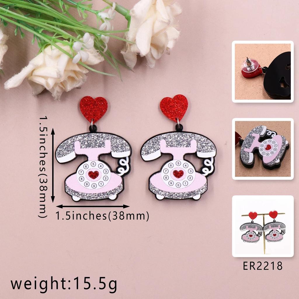 Acrylic Retro Telephone Earrings with Glitter by HitMyNeed