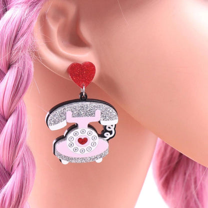 Acrylic Retro Telephone Earrings with Glitter by HitMyNeed