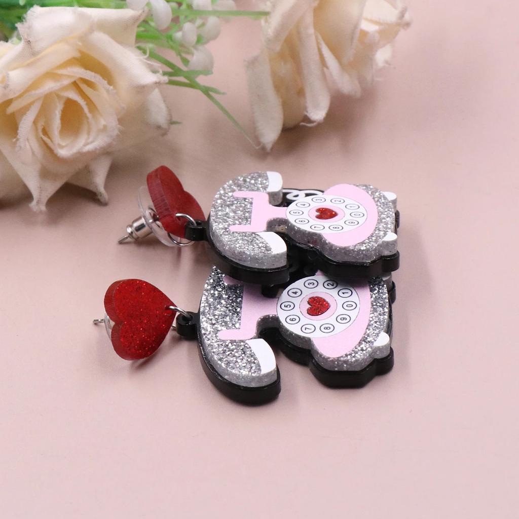 Acrylic Retro Telephone Earrings with Glitter by HitMyNeed