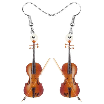 Acrylic Wood Violin Dangle Earrings for Women & Girls by HitMyNeed