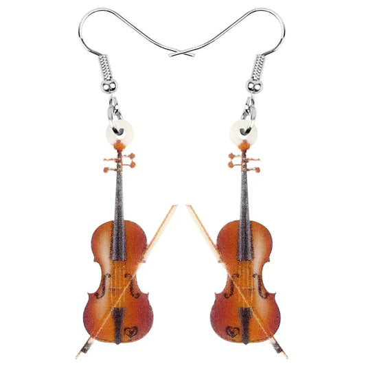 Acrylic Wood Violin Dangle Earrings for Women & Girls by HitMyNeed