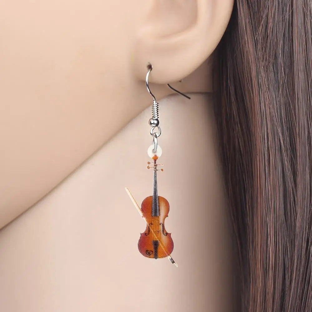 Acrylic Wood Violin Dangle Earrings for Women & Girls by HitMyNeed