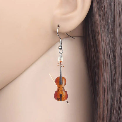 Acrylic Wood Violin Dangle Earrings for Women & Girls by HitMyNeed