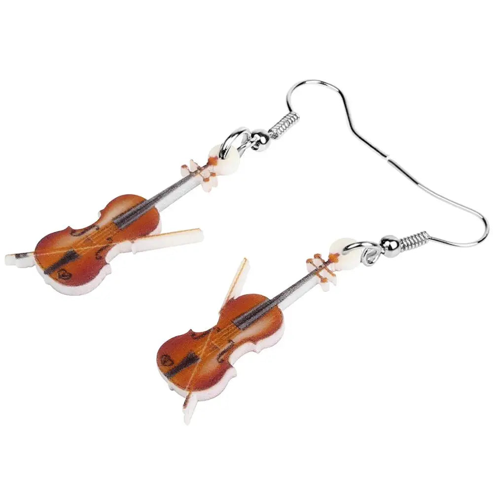 Acrylic Wood Violin Dangle Earrings for Women & Girls by HitMyNeed