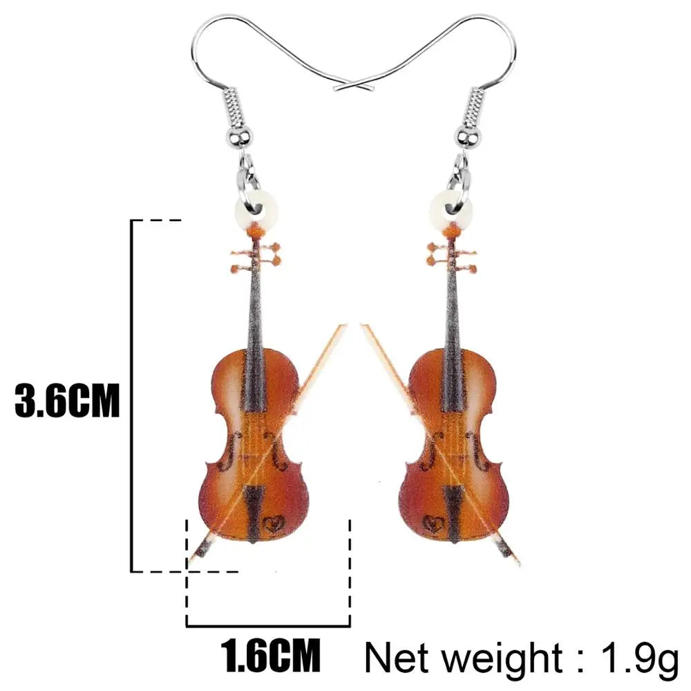 Acrylic Wood Violin Dangle Earrings for Women & Girls by HitMyNeed