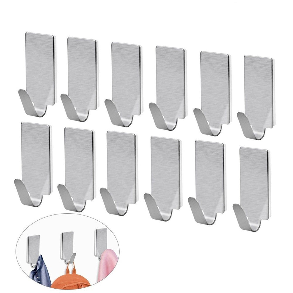 Adhesive Stainless Steel Towel Hooks (12 Pack) by HitMyNeed