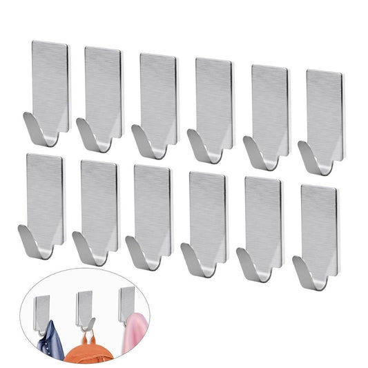 Adhesive Stainless Steel Towel Hooks (12 Pack) by HitMyNeed