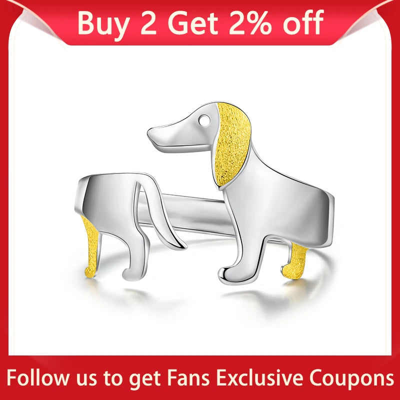 Adjustable 925 Sterling Silver Dachshund Ring by HitMyNeed