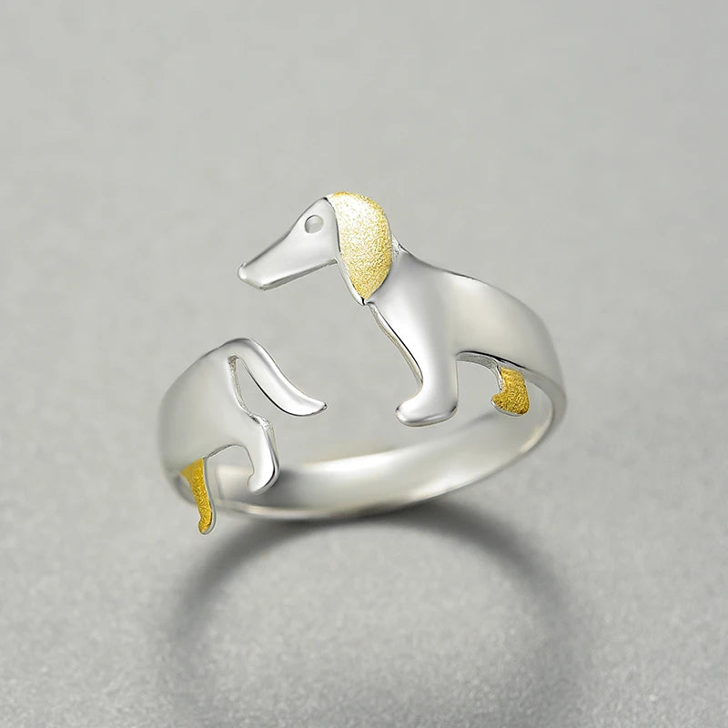 Adjustable 925 Sterling Silver Dachshund Ring by HitMyNeed
