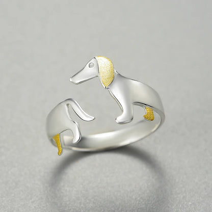 Adjustable 925 Sterling Silver Dachshund Ring by HitMyNeed