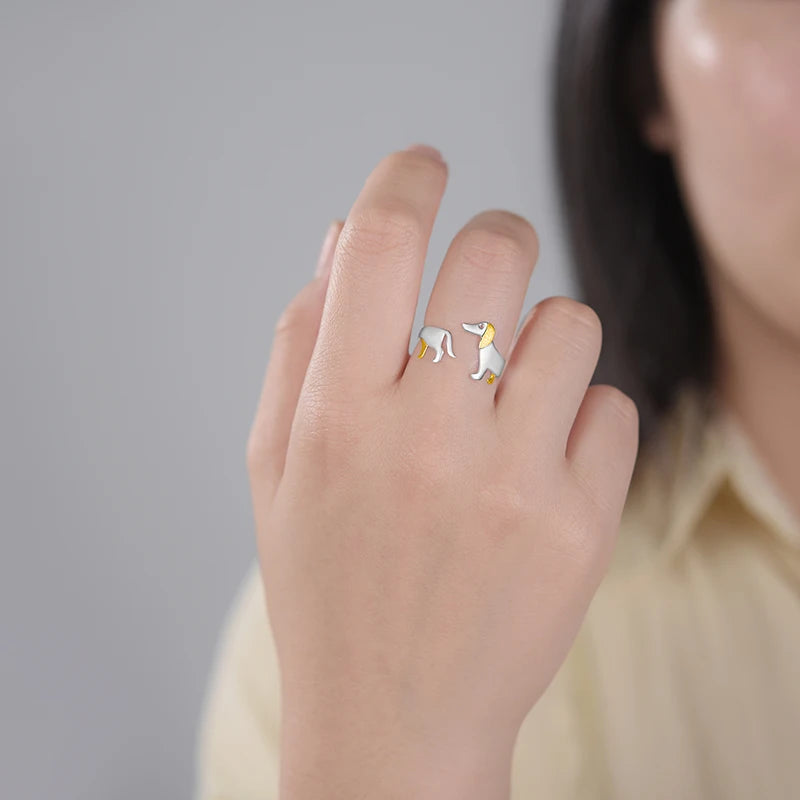 Adjustable 925 Sterling Silver Dachshund Ring by HitMyNeed