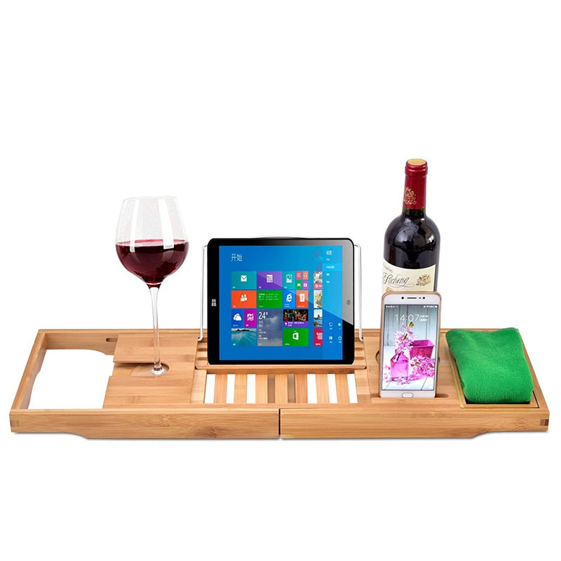Adjustable Bamboo Bath Caddy Tray Organizer by HitMyNeed