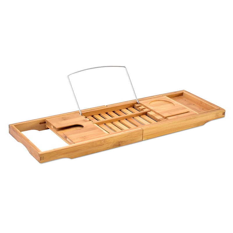 Adjustable Bamboo Bath Caddy Tray Organizer by HitMyNeed