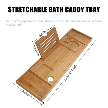Adjustable Bamboo Bath Tub Caddy with Reading Rack by HitMyNeed