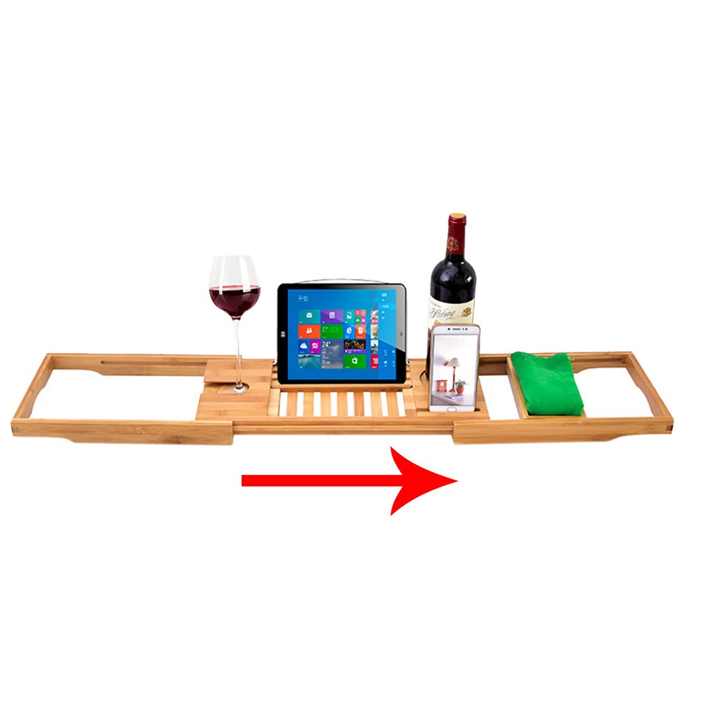Adjustable Bamboo Bathtub Caddy Tray Shelf by HitMyNeed
