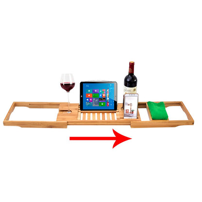 Adjustable Bamboo Bathtub Caddy Tray Shelf by HitMyNeed