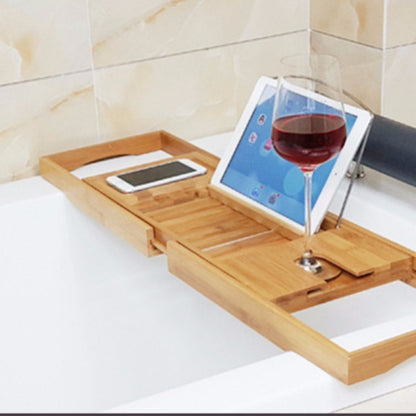 Adjustable Bamboo Bathtub Caddy Tray Shelf by HitMyNeed