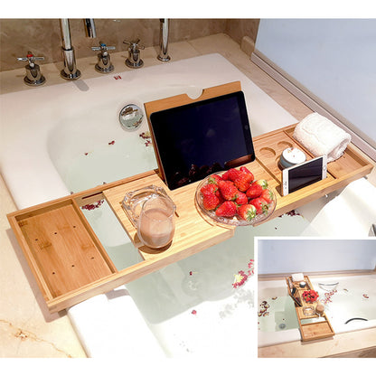 Adjustable Bamboo Bathtub Tray with Holders by HitMyNeed
