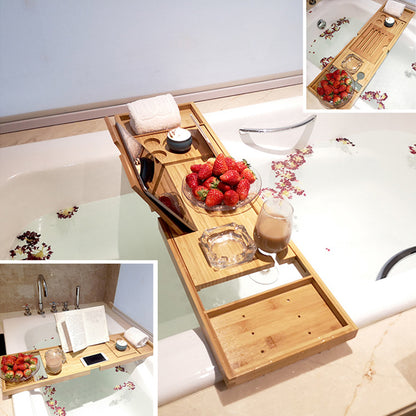 Adjustable Bamboo Bathtub Tray with Holders by HitMyNeed