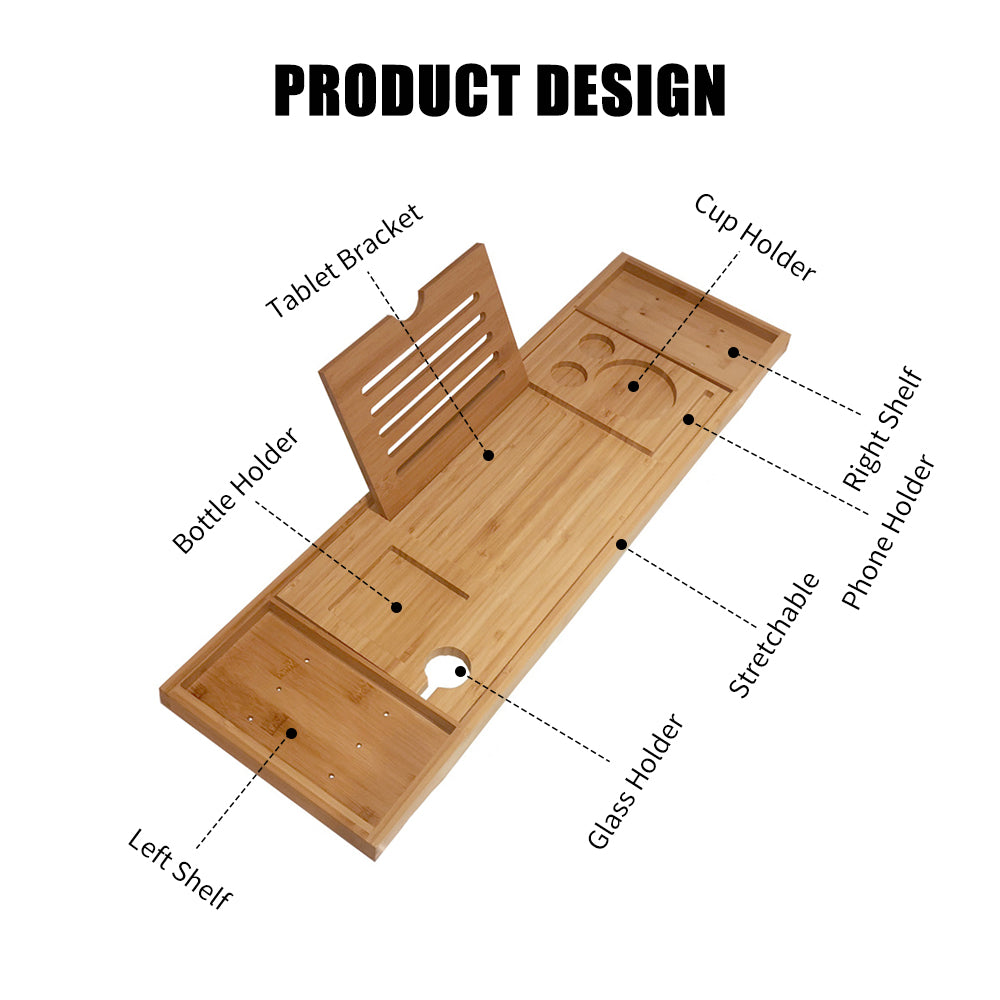 Adjustable Bamboo Bathtub Tray with Holders by HitMyNeed