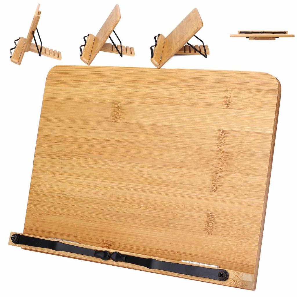 Adjustable Bamboo Book Stand for Books & Tablets by HitMyNeed