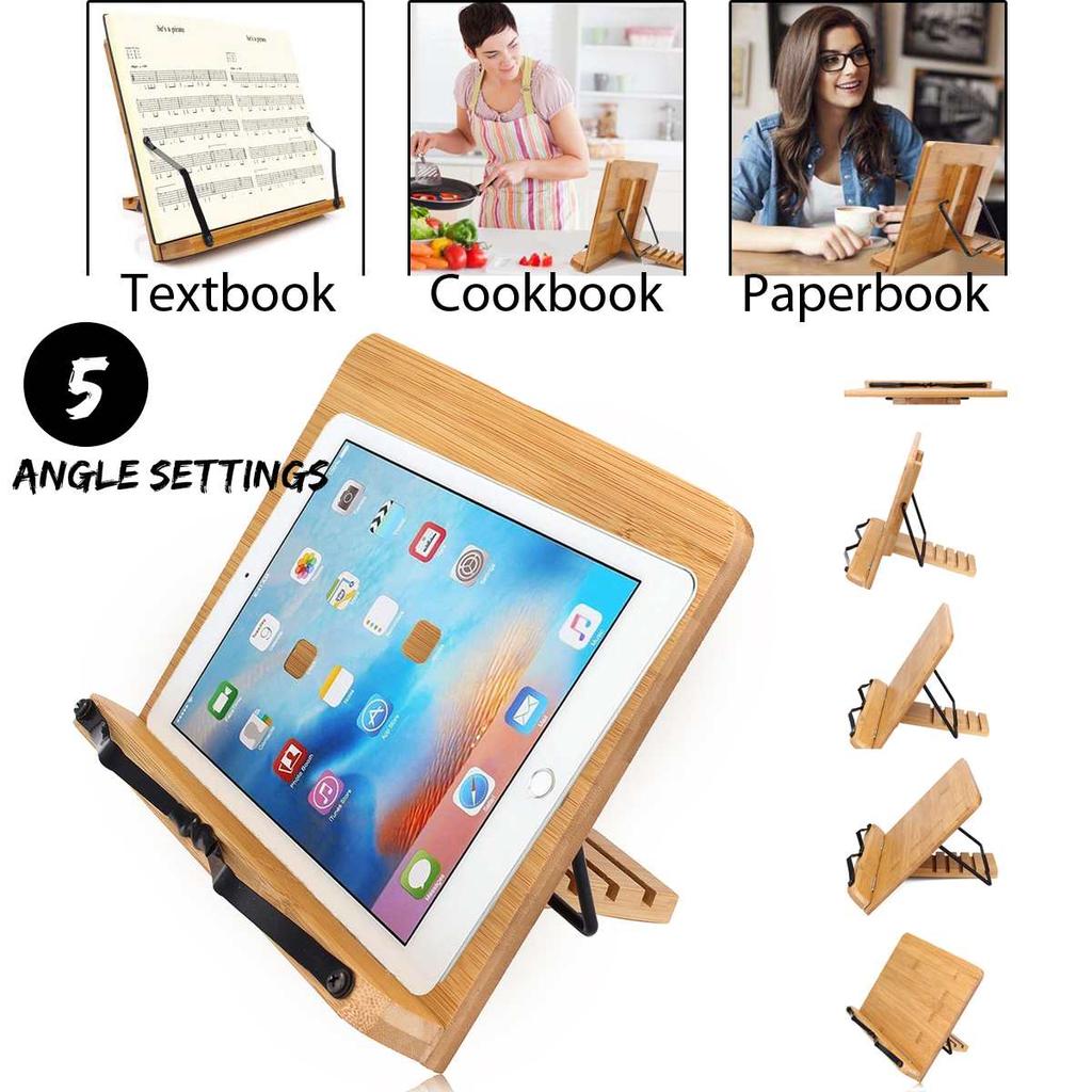 Adjustable Bamboo Book Stand for Books & Tablets by HitMyNeed