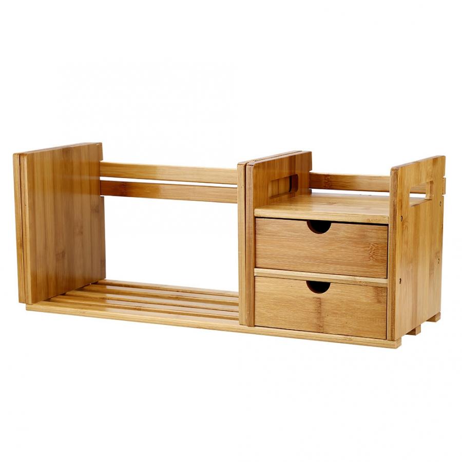 Adjustable Bamboo Desktop Bookshelf with Drawers by HitMyNeed