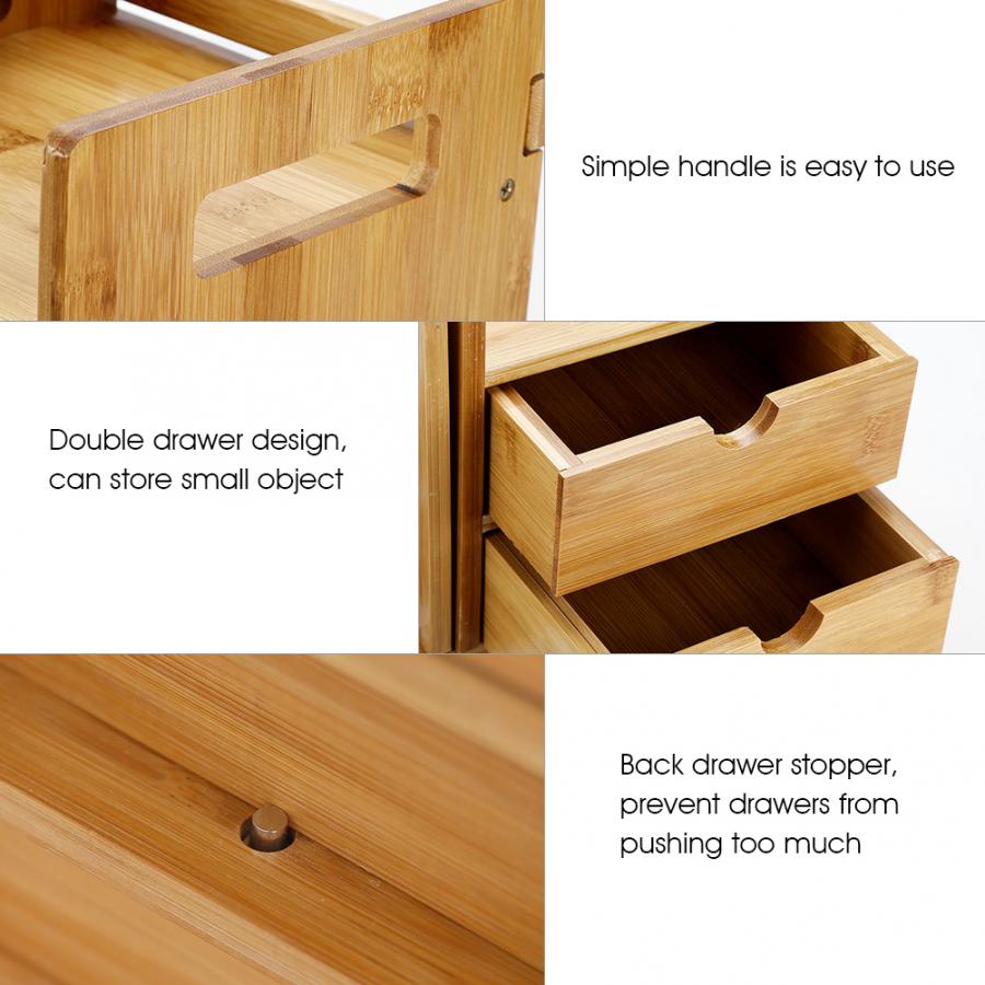 Adjustable Bamboo Desktop Bookshelf with Drawers by HitMyNeed