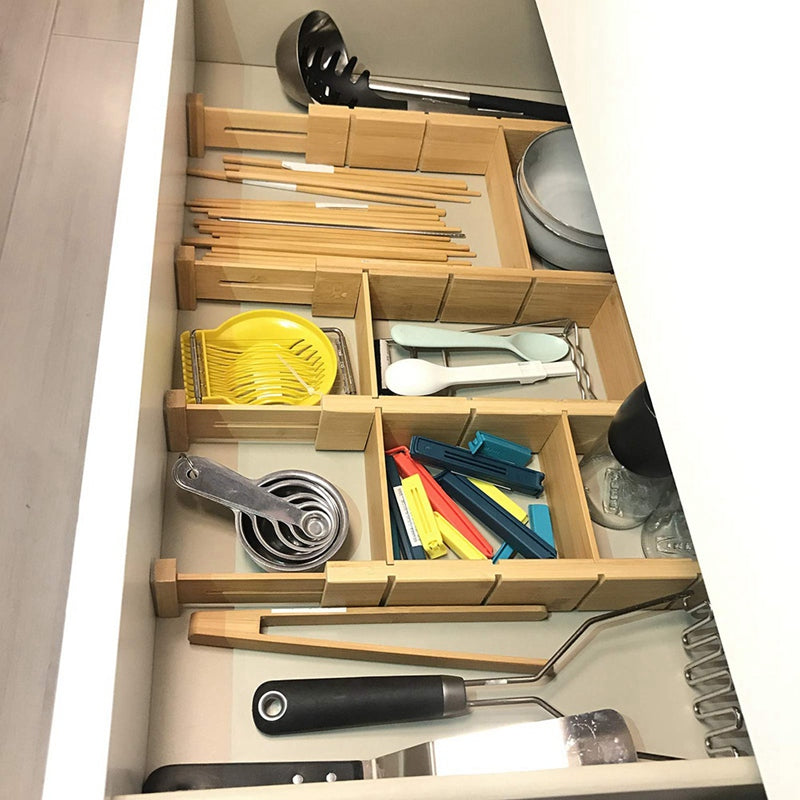 Adjustable Bamboo Drawer Dividers Set (4 Pack) by HitMyNeed
