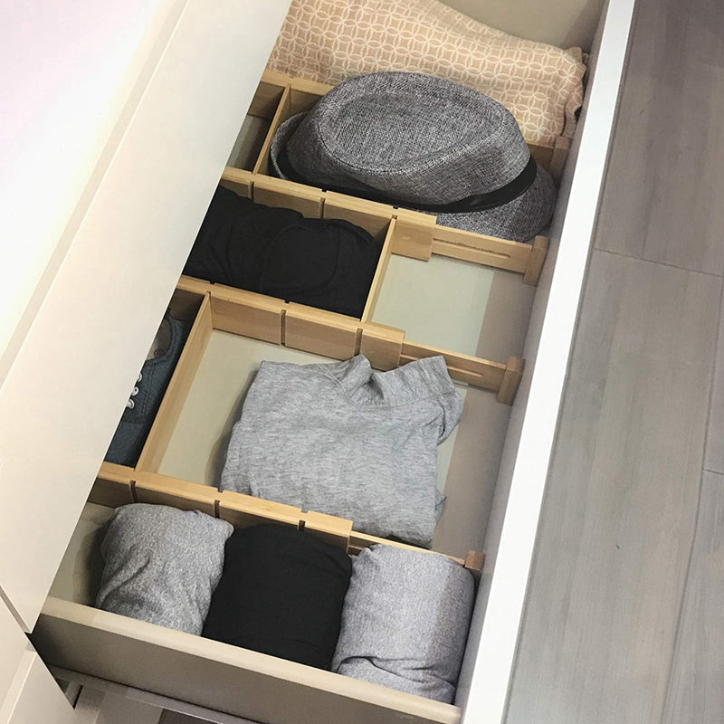 Adjustable Bamboo Drawer Dividers Set (4 Pack) by HitMyNeed