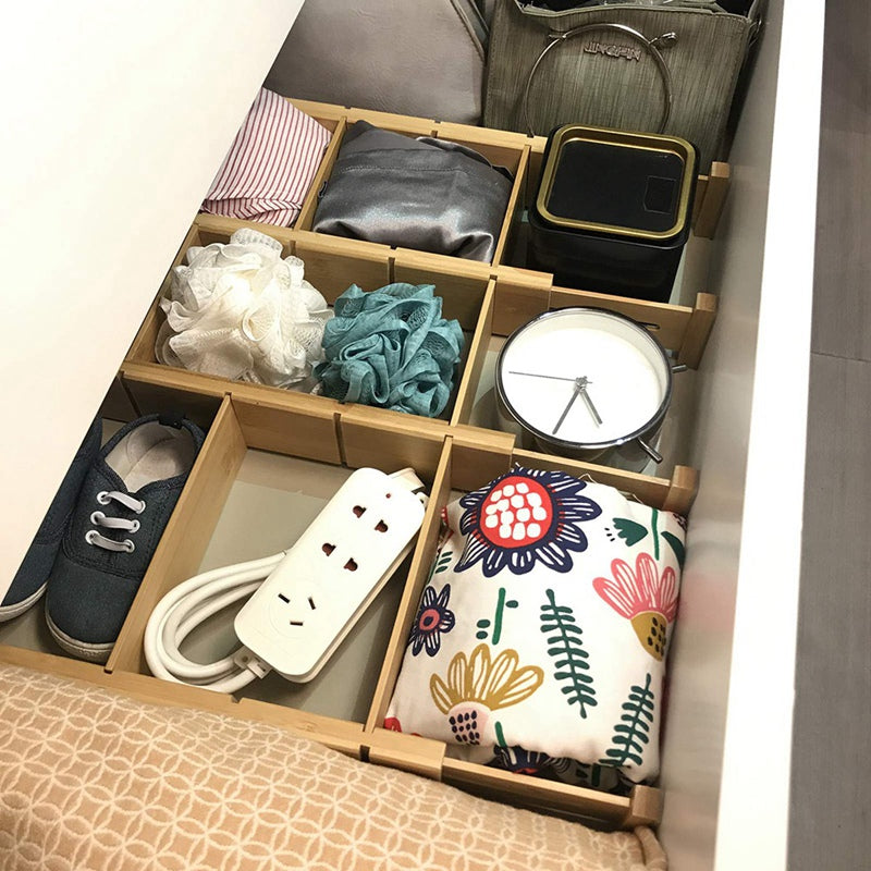 Adjustable Bamboo Drawer Dividers Set (4 Pack) by HitMyNeed