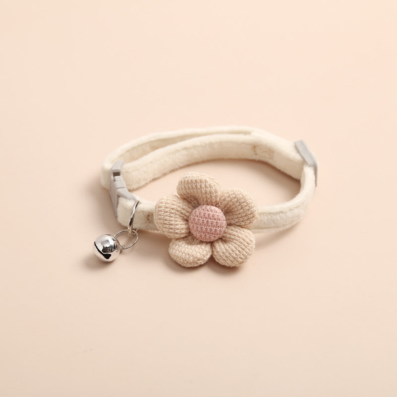 Adjustable Cat Flower Collar with Bell beige by HitMyNeed