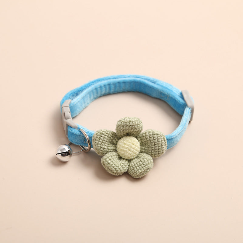 Adjustable Cat Flower Collar with Bell blue by HitMyNeed