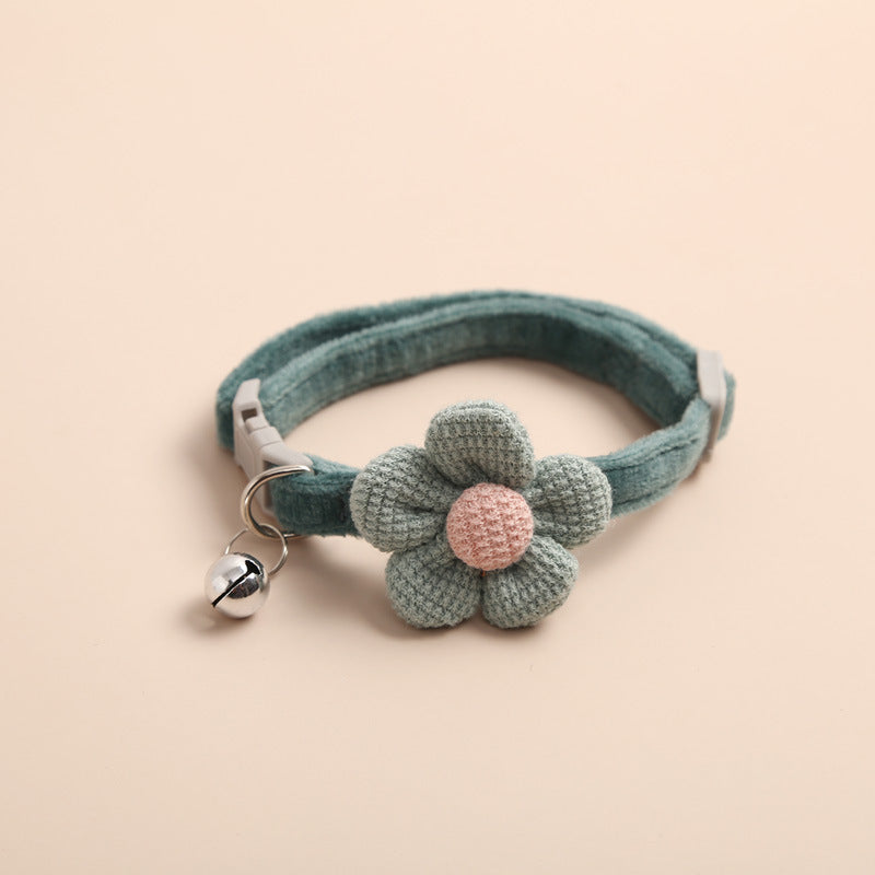 Adjustable Cat Flower Collar with Bell green by HitMyNeed