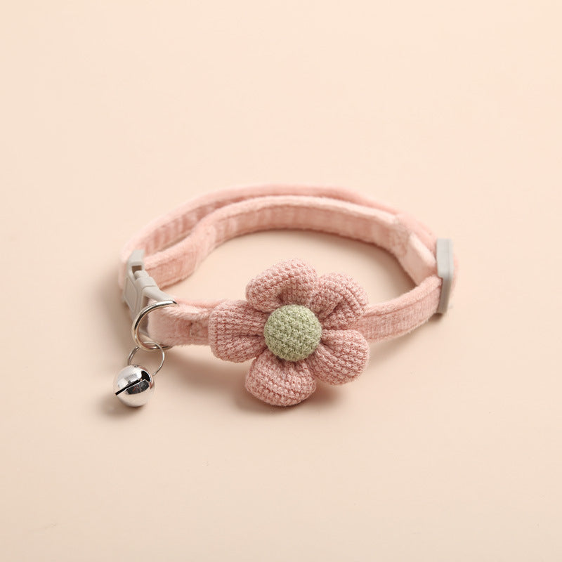 Adjustable Cat Flower Collar with Bell pink by HitMyNeed