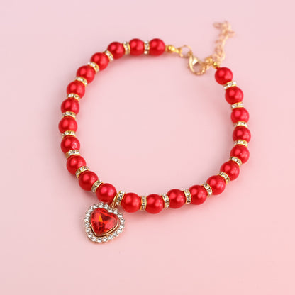 Adjustable Cat Pearl Collar with Rhinestones 1 l-30-36cm by HitMyNeed