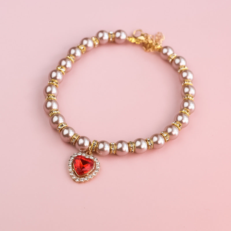 Adjustable Cat Pearl Collar with Rhinestones 11 xs-15-21cm by HitMyNeed